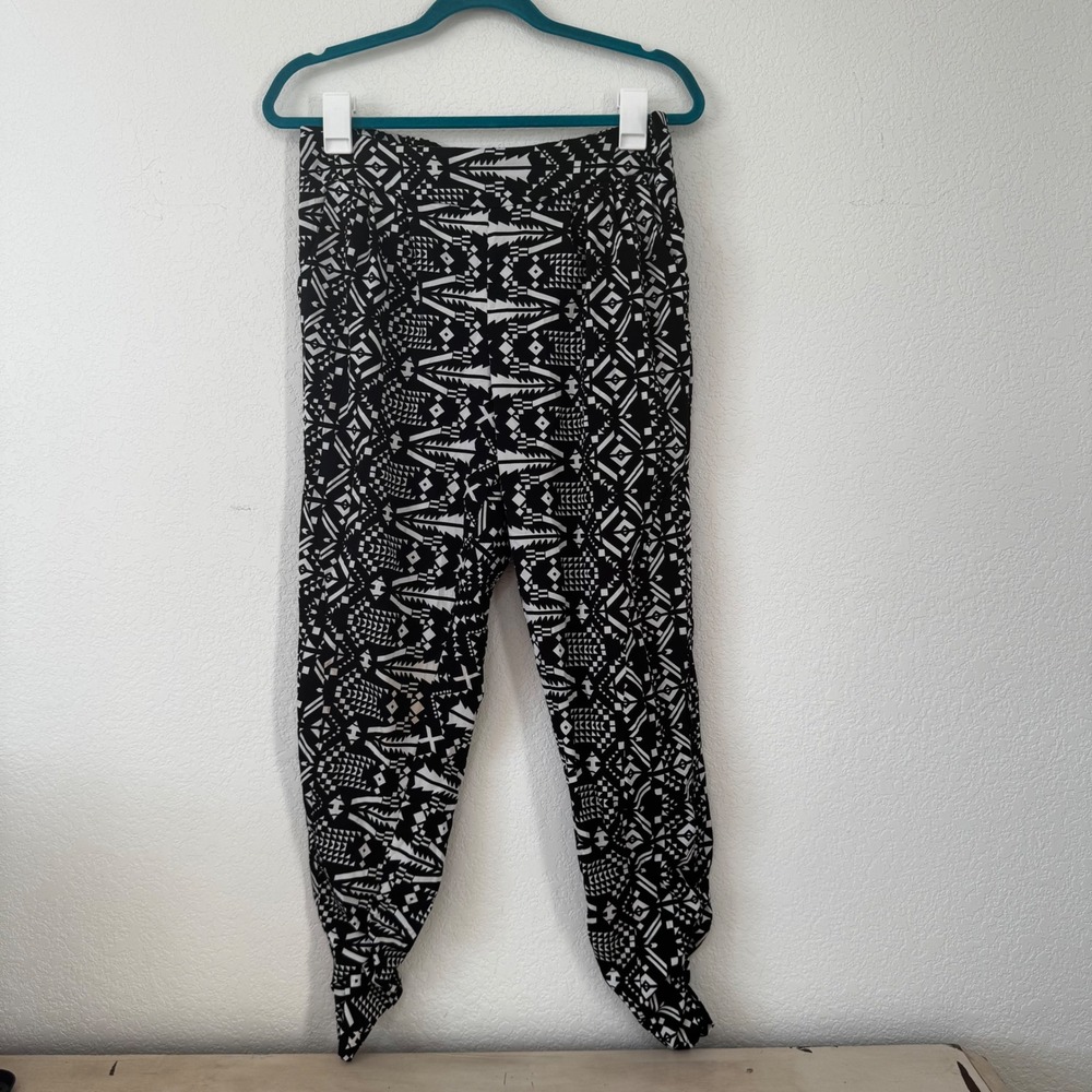 DIZZIRE Black White‎ Geometric Print Lightweight Jogger Pants Women's Size L